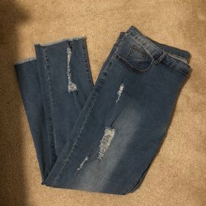 Distressed Skinny Stretch Blue Jeans